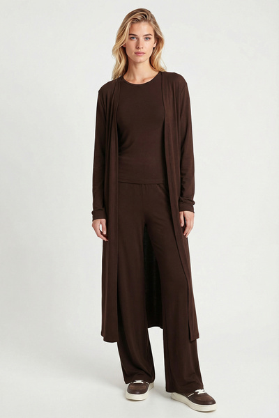 Lovelyİstanbul Soft-Textured Cashmere 3-Pack Top and Bottom Set Lyy0139 Brown