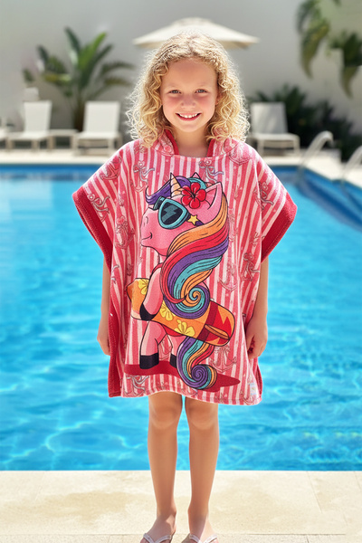 Labella Çocuk Kapüşonlu Plaj Pançosu – Baskılı Havuz & Deniz Sonrası Kurulama...