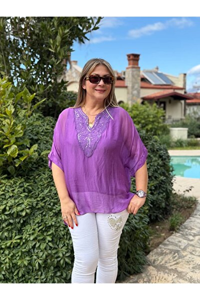 Punta Otantik NC92895 Yakası ghipură Italian İ mătase luz Mov