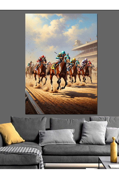 Artmeg Tablou Cai și Jockey în curs de cursă Pânză decorativă - Tablou din le...
