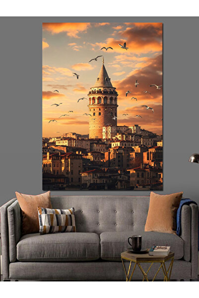 Artmeg Pânză decorativă Turnul Galata în apusul soarelui - Tablou din lemn MDF