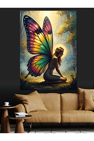 Artmeg Pânză decorativă cu zână îngenuncheată cu aripi de fluture - Tablou di...