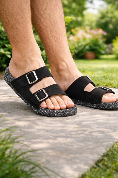 Peta Men's Suede Look Buckle Slippers – Comfortable Summer Slippers