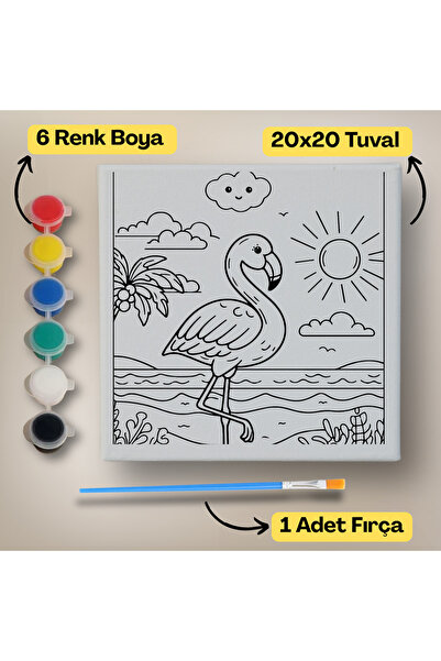 hediye hobim 20x20 Çocuklar İçin Boyama Tuvali Seti – 6 Renk Boya + Fırça Dah...