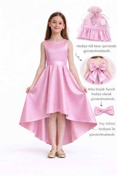 nsmkidslife Βραδινό φόρεμα για κορίτσια – Ασύμμετρη κοπή σε χρώμα σομόν, φόρε...