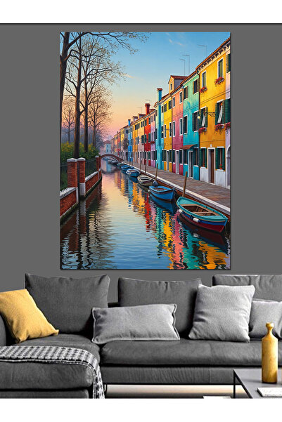 Artmeg Case colorate pe canalele Veneției Pânză decorativă - Tablou din lemn MDF