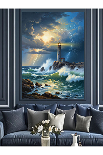 Artmeg Lanternă luminoasă pe mare furtunoasă - Pânză decorativă - Tablou din ...