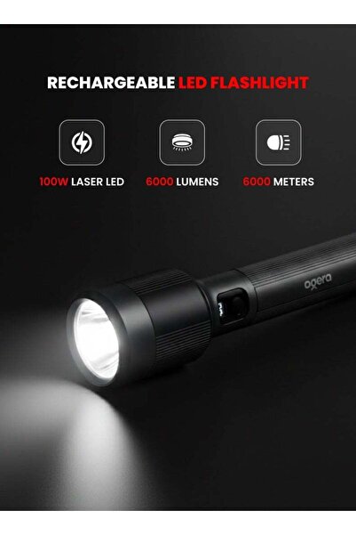 Ogera Rechargeable LED Flashlight | 100W High-Power Laser Light | 6000 Lumens...