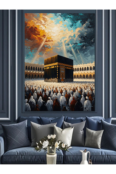 Tablo Mega Gece Denizinde Işıklı Kabe Manzarası Dekoratif Kanvas - Mdf Ahşap ...