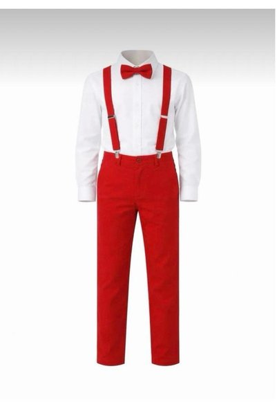 NACAR STORE Erkek Çocuk 23 Nisan 29 Ekim Beyaz Uzun Kollu Gömlek Kırmızı PantolonKırmızı Askı Papyon Takım