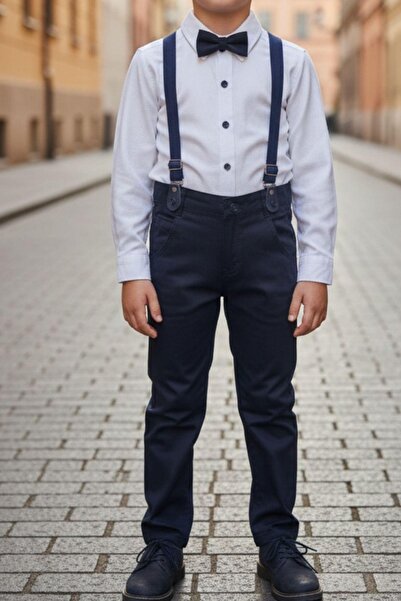 Pina Kids Boy's Double Suit with Suspenders and Bow Tie