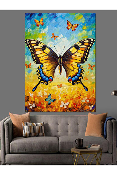 Artmeg Pânză decorativă cu fluture mare colorat cu aripile deschise - Tablou ...