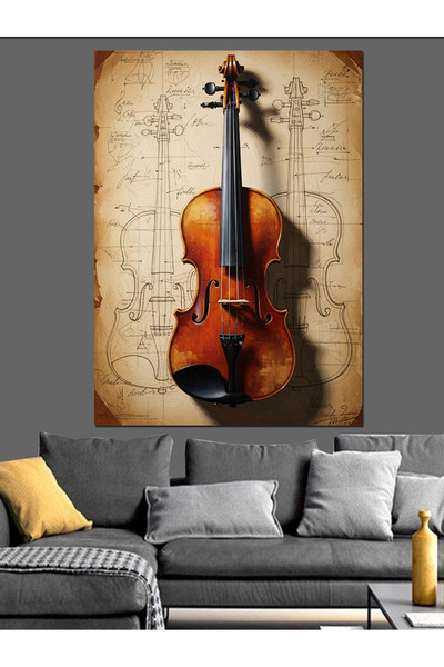 Artmeg Pânză decorativă cu vioară antică pe hârtie muzicală - Tablou din lemn...