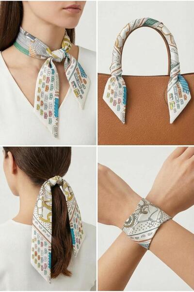 Spazio Twilly İnce Fular 88x5 cm BEYAZ