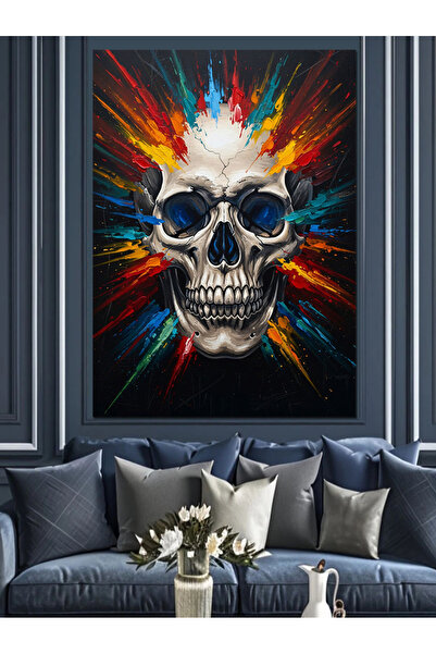 Artmeg Pictură decorativă pe pânză cu craniu colorat - Tablou din lemn MDF