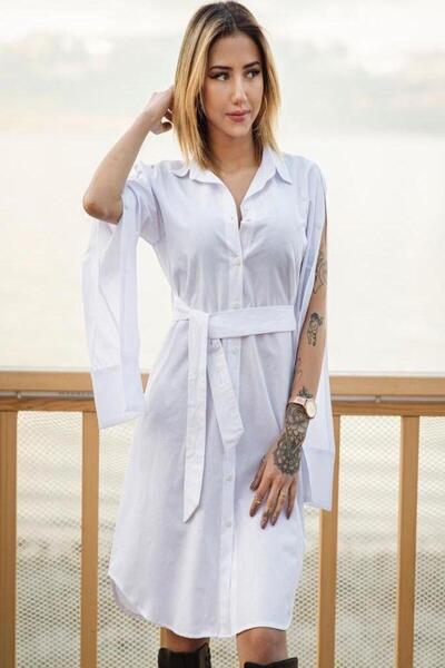 Cockatoo Women's New Season White Shirt with Button Detail on the Sleeves