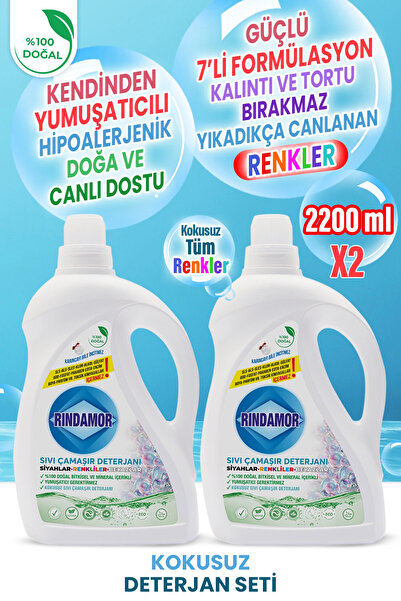 RINDAMOR %100 DOĞAL BİTKİSEL TÜM RENKLER KOKUSUZ SIVI ÇAMAŞIR DETERJANI SETİ-...