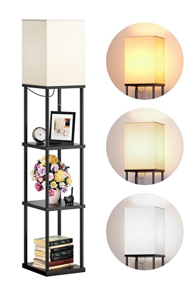 Osso مصباح أرضي عصري بأربعة أرفف مع رفوف تخزين خشبية، مصباح LED ثلاثي الألوان...