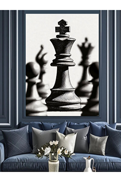 Artmeg King and Mat on a Chess Board Decorative Canvas - Mdf Wooden Tabletop