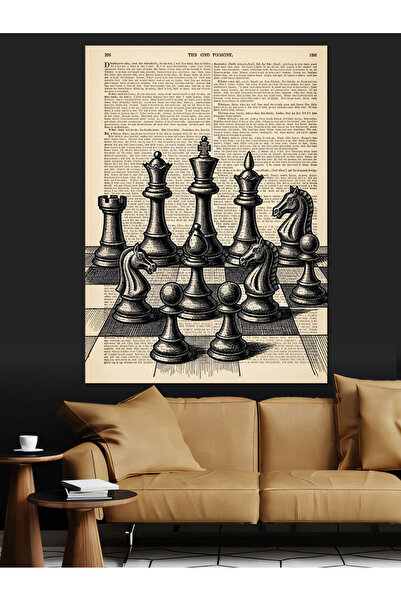Artmeg Chess Pieces on Note Paper Decorative Canvas - Mdf Wooden Table