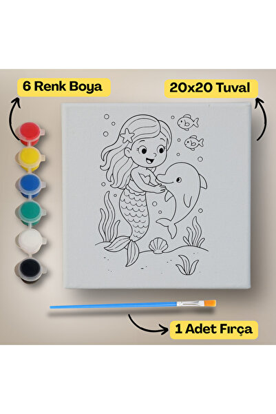 hediye hobim 20x20 Çocuklar İçin Boyama Tuvali Seti – 6 Renk Boya + Fırça Dah...