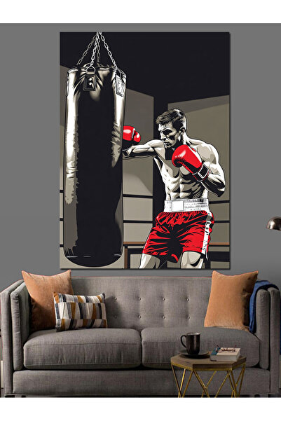 Artmeg Kum Torbasıyla Antrenman Yapan Boksör Dekoratif Kanvas - Mdf Ahşap Tablo