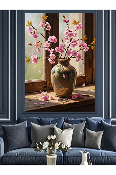 Artmeg Vază cu flori roz, pictură murală, pânză decorativă - Tablou din lemn MDF