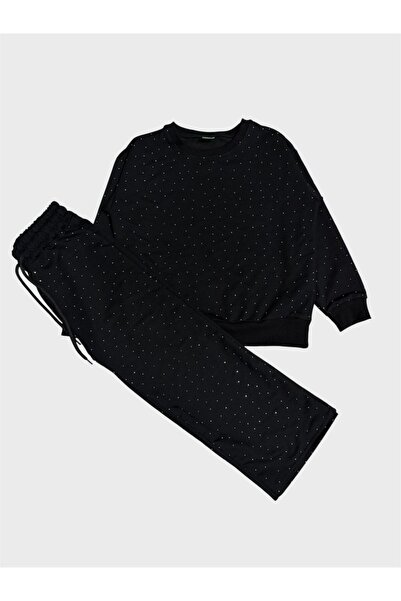 ALİŞ KİDS Girl's Cotton Piece Black Shiny Sequin Patterned Long Sleeve Wide-L...