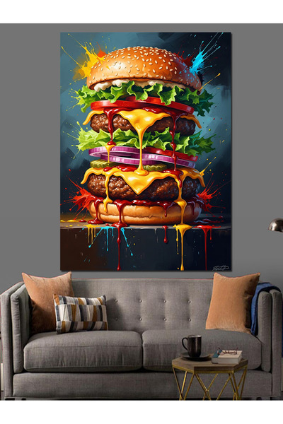 Artmeg Layered Material Gourmet Burger Decorative Canvas - Mdf Wood Table