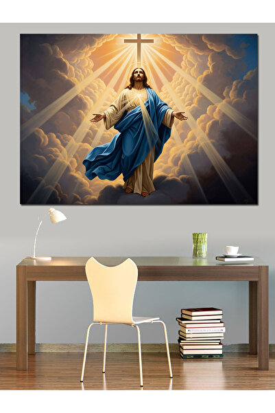 Artmeg Bulutlar Arasında Hz. İsa Figürü Dekoratif Kanvas - Mdf Ahşap Tablo