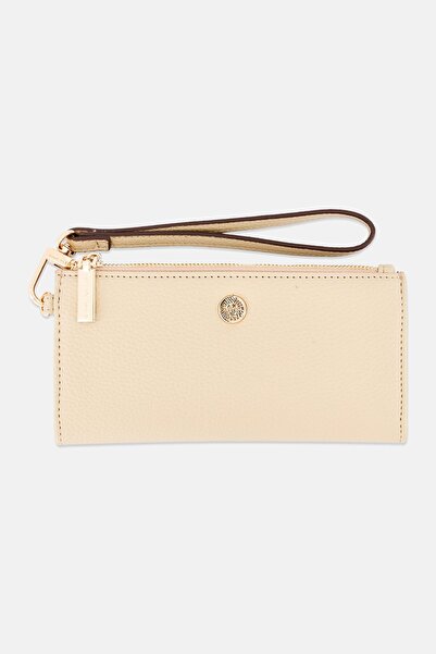 Anne Klein Women Brand Logo Leather Slim Zip Wallet, Tan