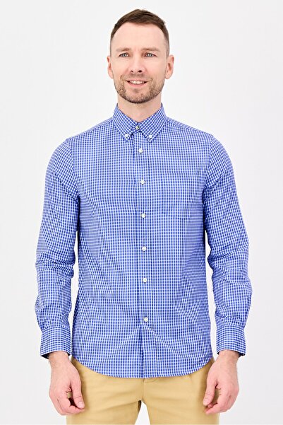 Chaps Men Performance Fit Checkered Long Sleeve Casual Shirt, Blue