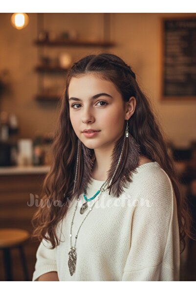 Jivva's Collection Boho Series Collection. Brown Leather Boho Earrings with T...