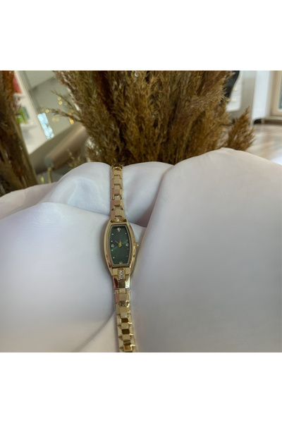 Shinex Accessory Gold Kordon Minimal Taşlı Yeşil Kadran Kadın Kol Saati, Kutu...