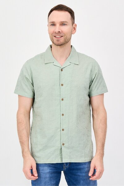 Threadbare Men Regular Fit Textured Short Sleeve Causal Shirt, Sage Green