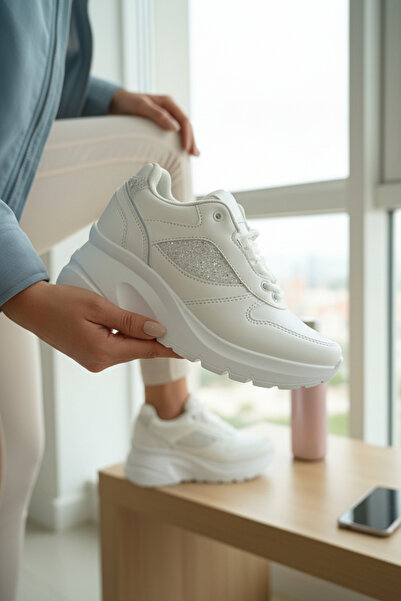 enoch حذاء رياضي نسائي مخفي النعل بتصميم لمّاع ألواح حذاء رياضي