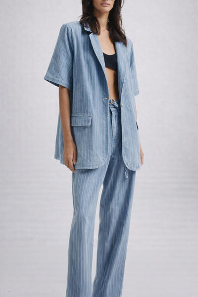 ozze butik Pinstripe Denim Blazer Layne | Açık Mavi