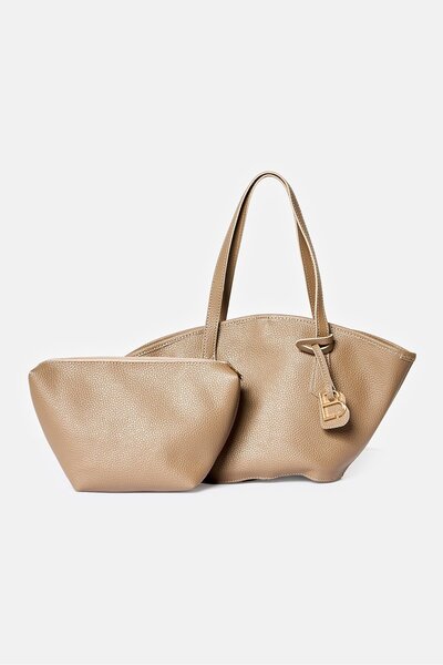 Lucky Bees Women 2 Pieces Plain Tote Bag, Taupe