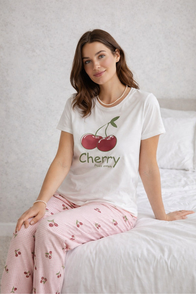 Kozik Women's Blue Printed Short Sleeve Pajama Set Summer Cotton Piece Top an...