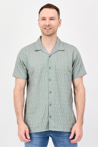 Threadbare Men Regular Fit Textured Short Sleeve Casual Shirt, Slate Green
