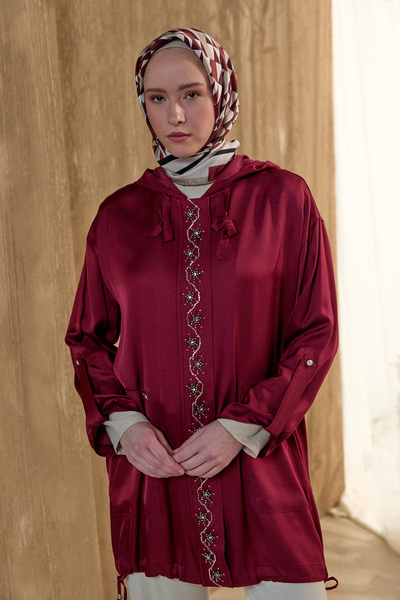 Setrms İşlemeli Floş Saten Tunik