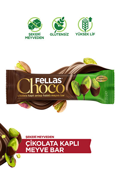 Fellas Choco - Çikolata Kaplı Antep Fıstıklı Meyve Bar (35 g) x 12 Adet