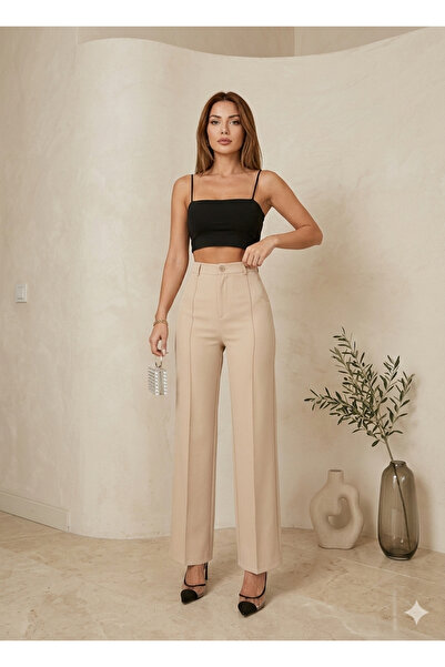 Modayakamoz New Season Women's High Waist Masculine Cut Fabric Holiday Trousers