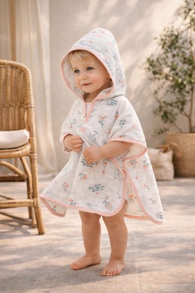 Tomuycuk 100% Muslin Poncho Towel with Cotton Pieces - Baby & Kids Beach and ...