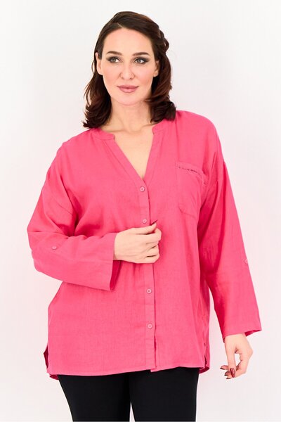 Amara Reya Women V-Neck Long Sleeve Textured Shirt, Fuchsia