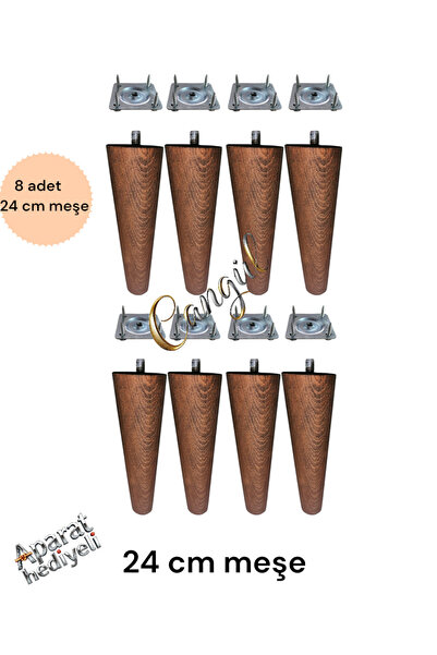 cangül ahşap 24 cm 5'lik meşe açılı 8 konik baza,koltuk, puf ayak 8 adet demi...