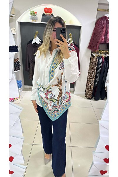 HandeButik Kadın Desenli Oversize Tasarım Tunik Gömlek