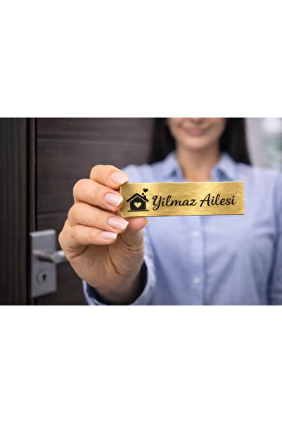 Outdoor One Kişiye Özel Kapı İsimliği Çelik Kapı İsimliği EL YAZISI GOLD 10X3...