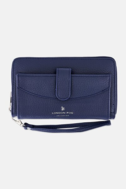 London Fog Women Brand Logo Felicity Pebble Zip Around Wristlet Wallet, Navy