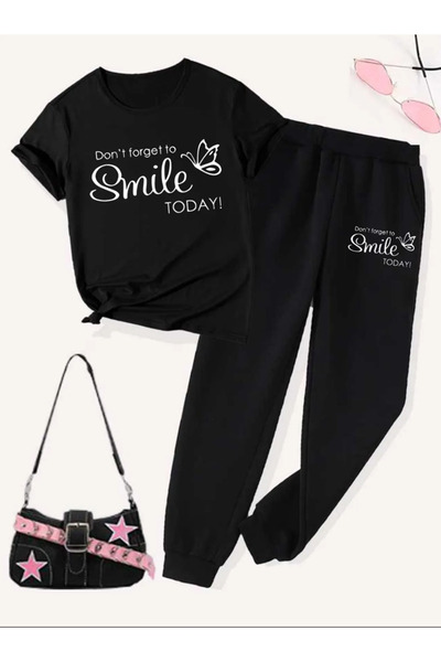 Rayan & Hoor Style Smile b Printed tracksuit bottoms and t-shirt top and bott...
